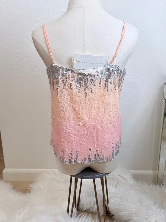 Endless Rose Silver to Peach Ombre Sequin Cowl Camisole - Picture 4 of 10